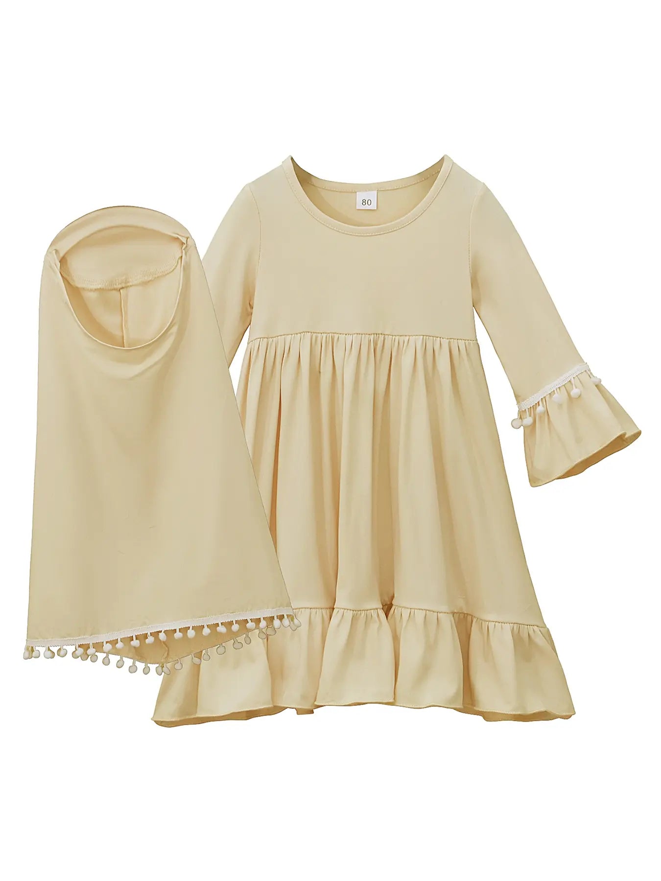 Girls Muslim Dress Set, Long Sleeve Spring Autumn, Middle East Ramadan Skirt + Headscarf Two-Piece, Kids Fashion Clothing
