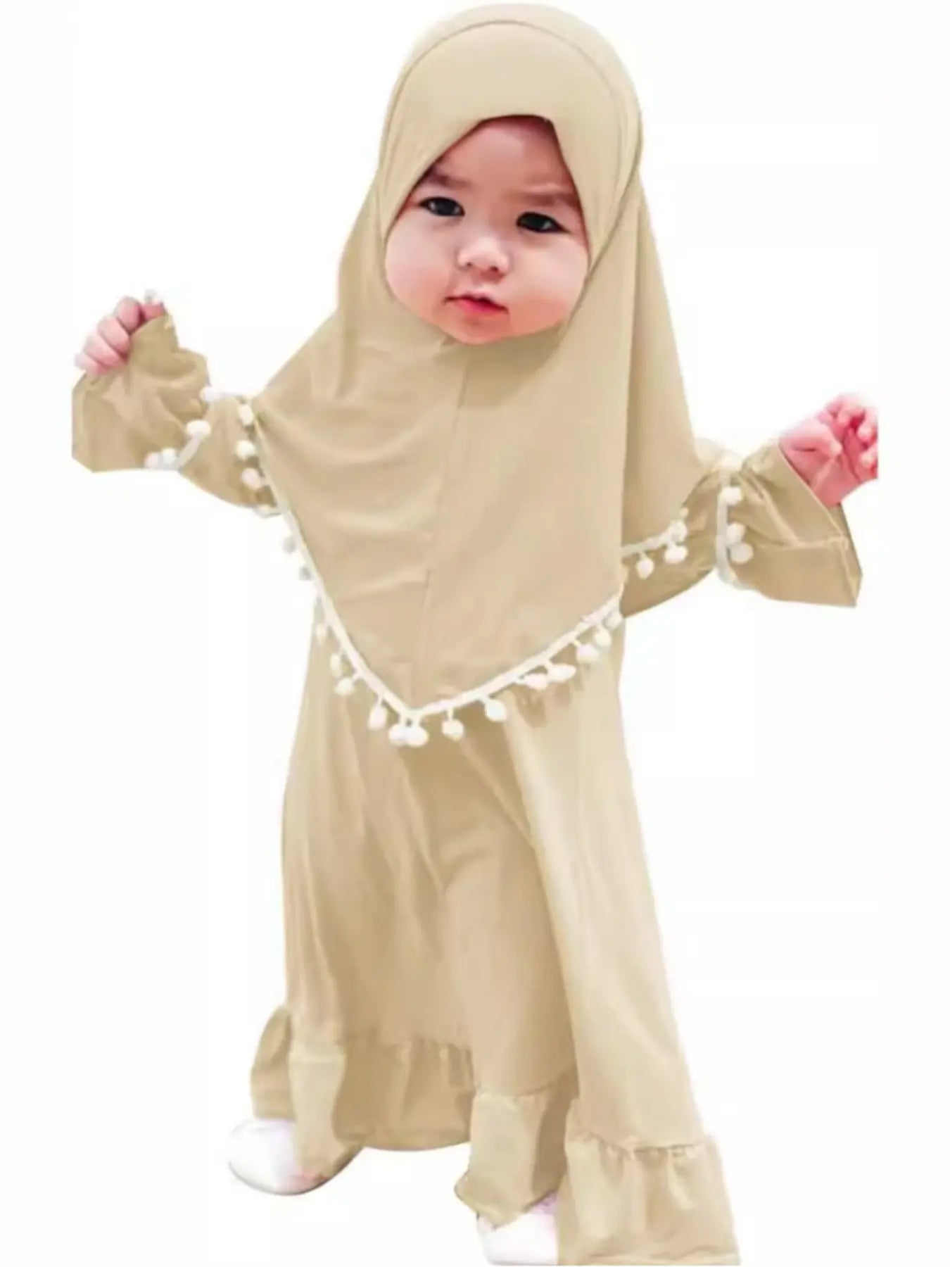 Girls Muslim Dress Set, Long Sleeve Spring Autumn, Middle East Ramadan Skirt + Headscarf Two-Piece, Kids Fashion Clothing