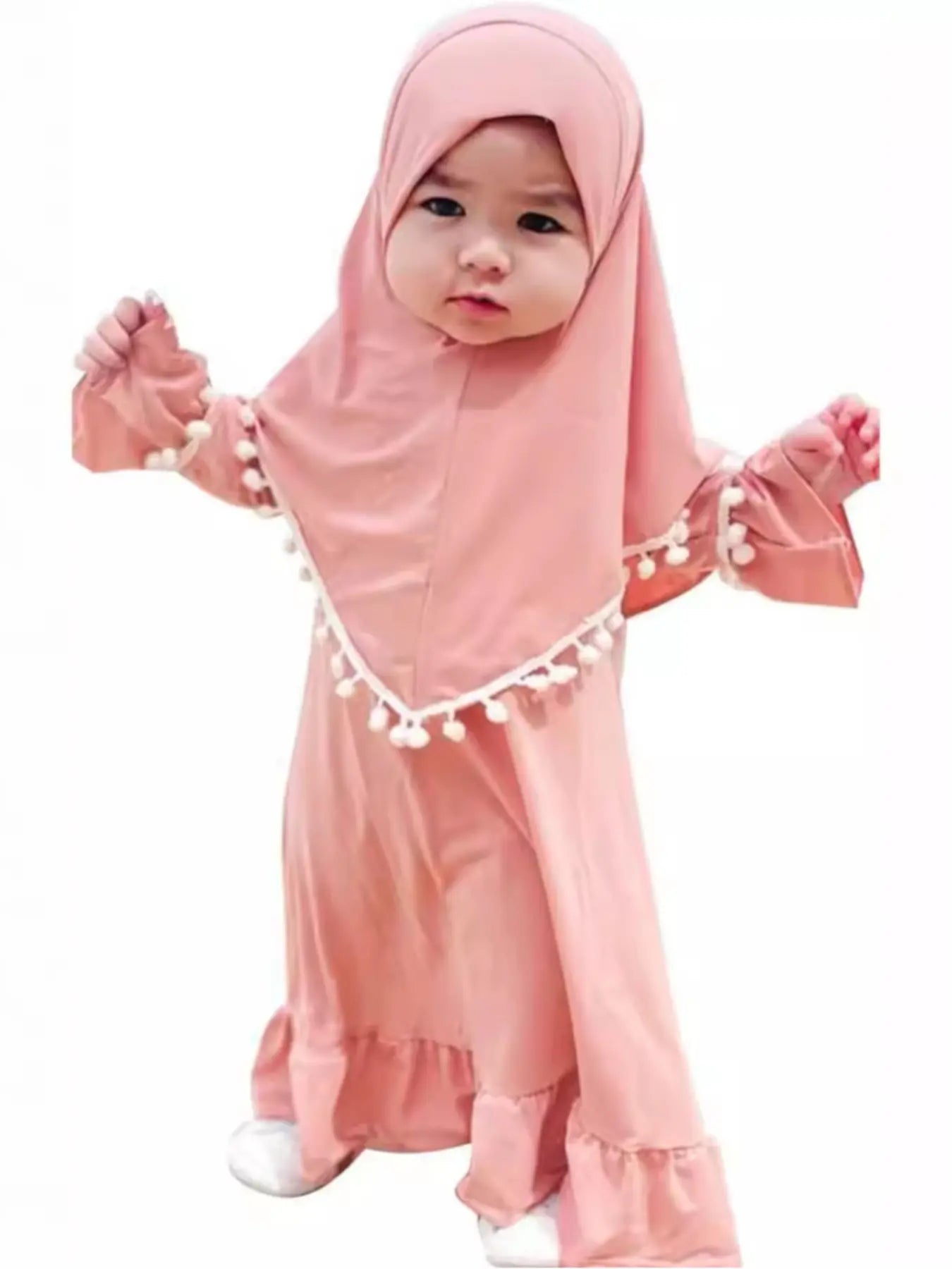 Girls Muslim Dress Set, Long Sleeve Spring Autumn, Middle East Ramadan Skirt + Headscarf Two-Piece, Kids Fashion Clothing