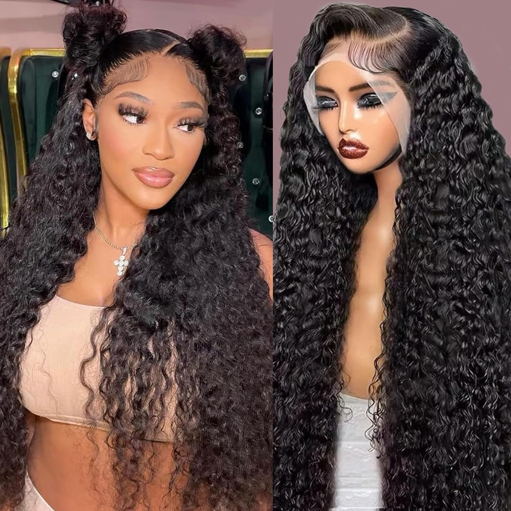 30Inch Highlight Ombre Lace Front Wig Human Hair 13X6 HD Honey Blonde 4/27 Deep Wave Lace Frontal Wigs Glueless Wigs Human Hair Pre Plucked with (Black, 26 Inch Black, Deep Wave)