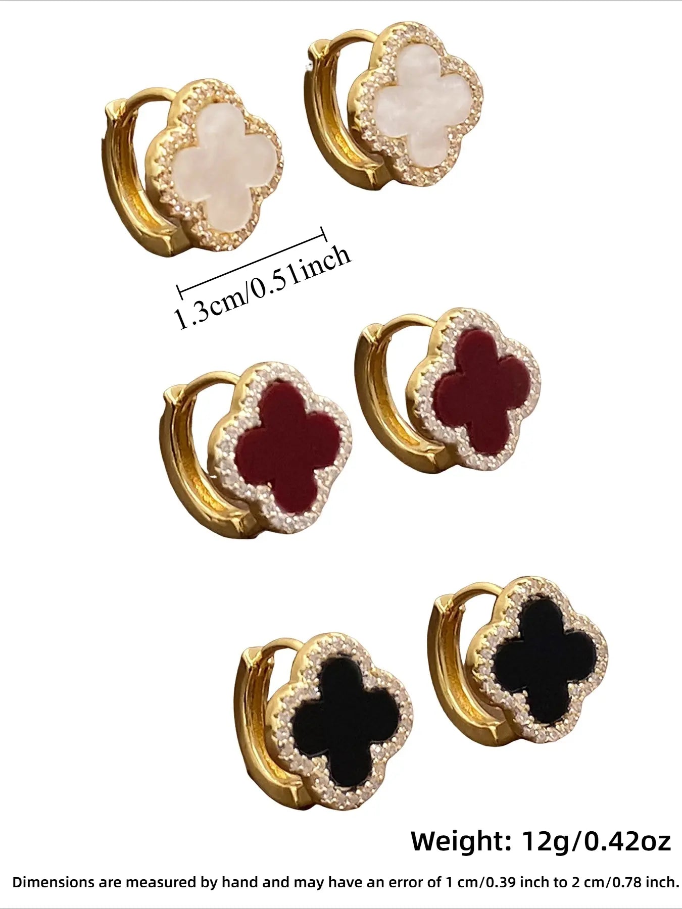 Elegant French Vintage Copper Earrings Set, Zirconia Embellished Clover Design, Fashionable Women'S Jewelry, Versatile Flower Pattern, Hoop Earrings